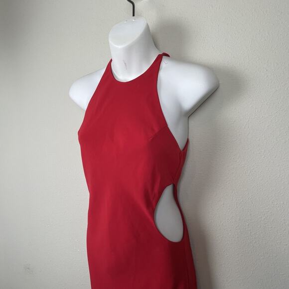 Amanda Uprichard Red Maxi Dress XS High Neck Cutout Slit Formal Sleeveless‎ - Picture 5 of 9